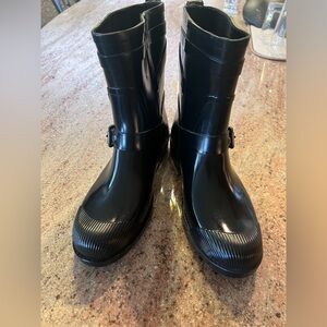 Coach Lester Short Black Glossy Rain Boots w/ Buckle Size 9